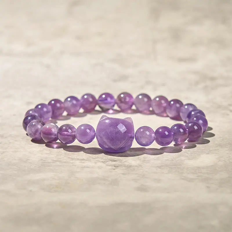 Fortune Jewel Cute Cat Face Amethyst Spiritual Awareness Bracelet Fortune Jewel