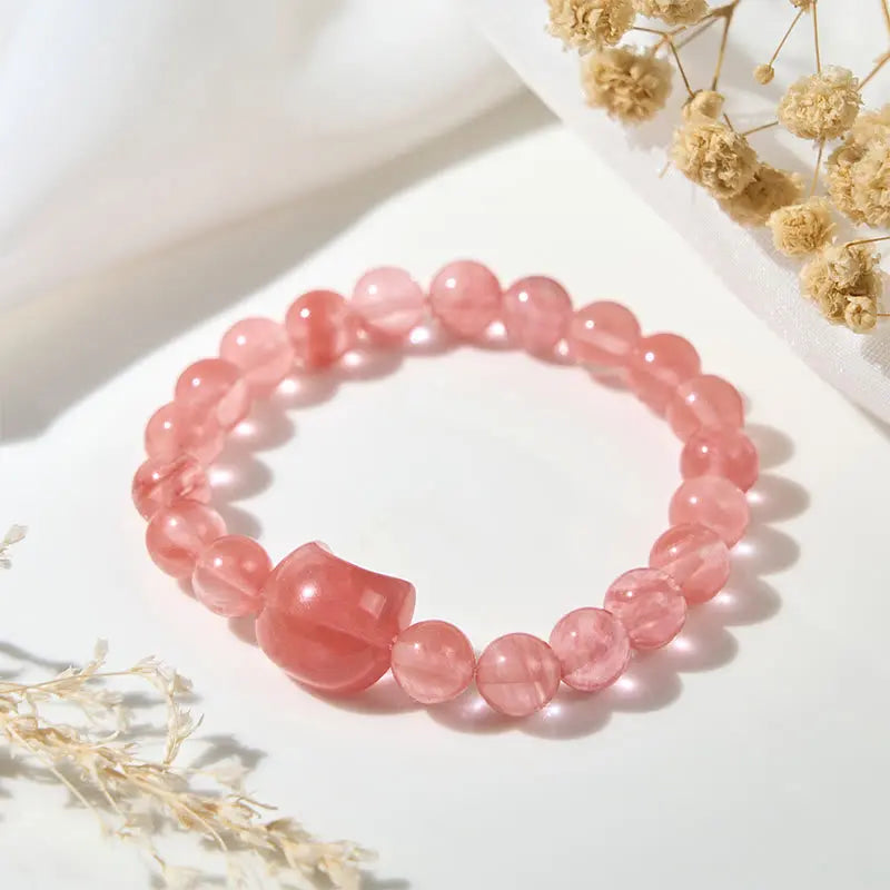 Fortune Jewel Lovely Cat Head Red Agate Spiritual Beads Bracelet Fortune Jewel