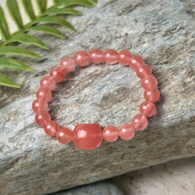 Fortune Jewel Lovely Cat Head Red Agate Spiritual Beads Bracelet Fortune Jewel