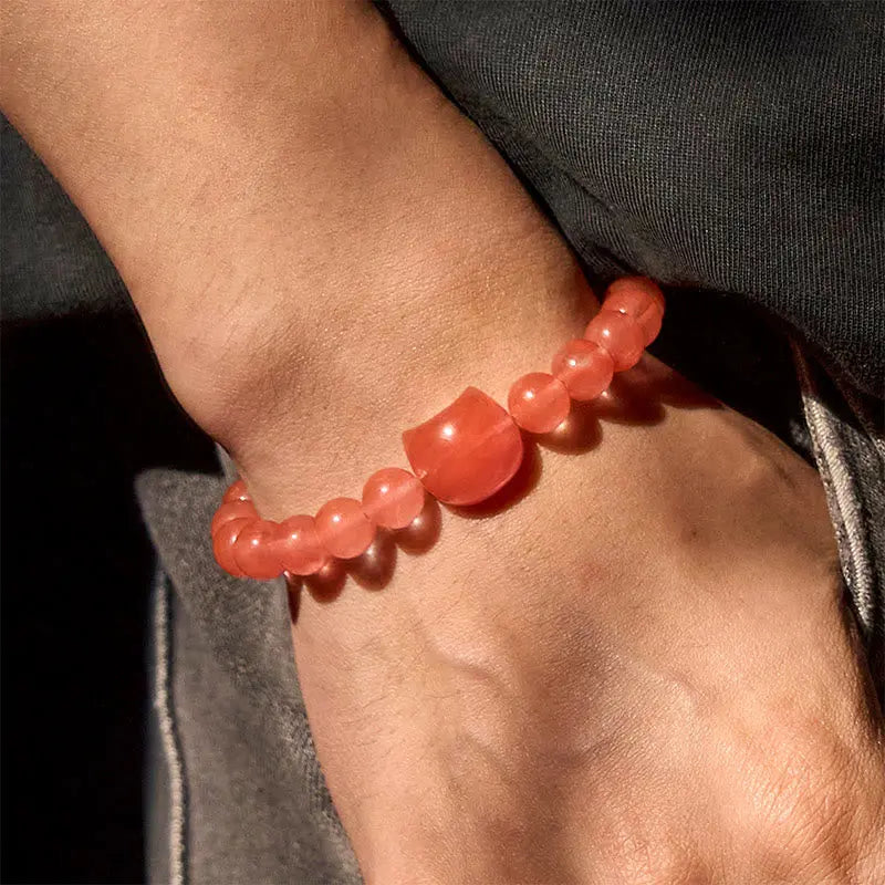 Fortune Jewel Lovely Cat Head Red Agate Spiritual Beads Bracelet Fortune Jewel