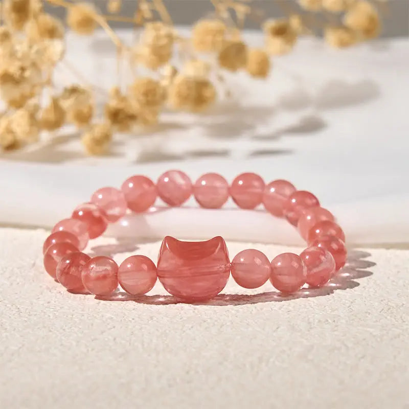 Fortune Jewel Lovely Cat Head Red Agate Spiritual Beads Bracelet Fortune Jewel