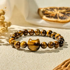 Fortune Jewel Cute Cat Tiger Eye Power Beads Bracelet Fortune Jewel