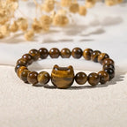 Fortune Jewel Cute Cat Tiger Eye Power Beads Bracelet Fortune Jewel