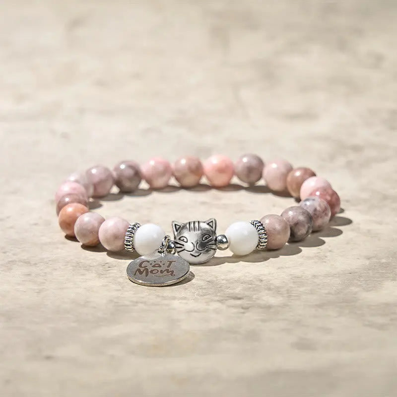Fortune Jewel Cat Head Design Zebra Jasper Protection Bracelet Fortune Jewel
