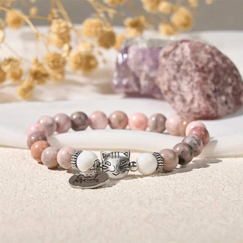 Fortune Jewel Cat Head Design Zebra Jasper Protection Bracelet Fortune Jewel