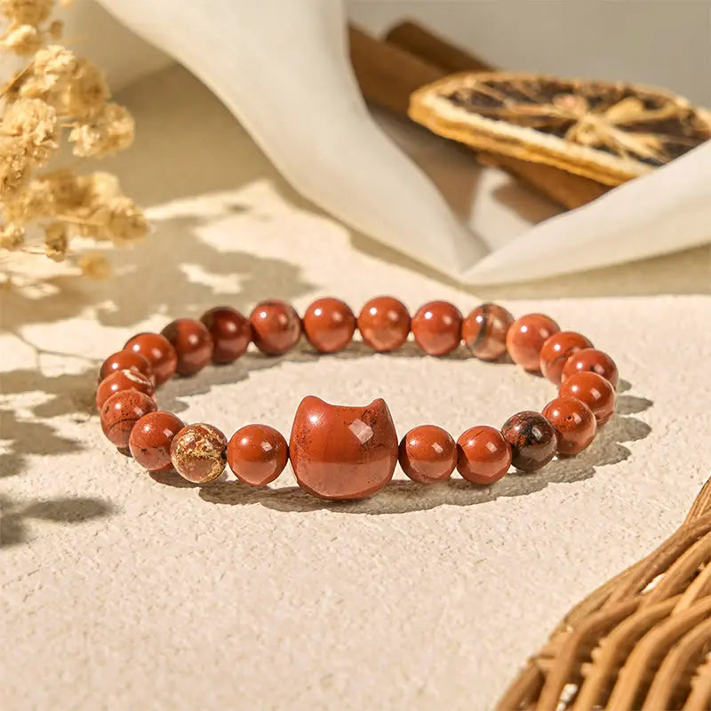 Fortune Jewel Faceless Cat Head Design Red Turquoise Luck Bracelet Fortune Jewel