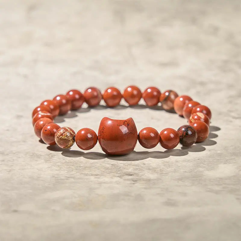 Fortune Jewel Faceless Cat Head Design Red Turquoise Luck Bracelet Fortune Jewel