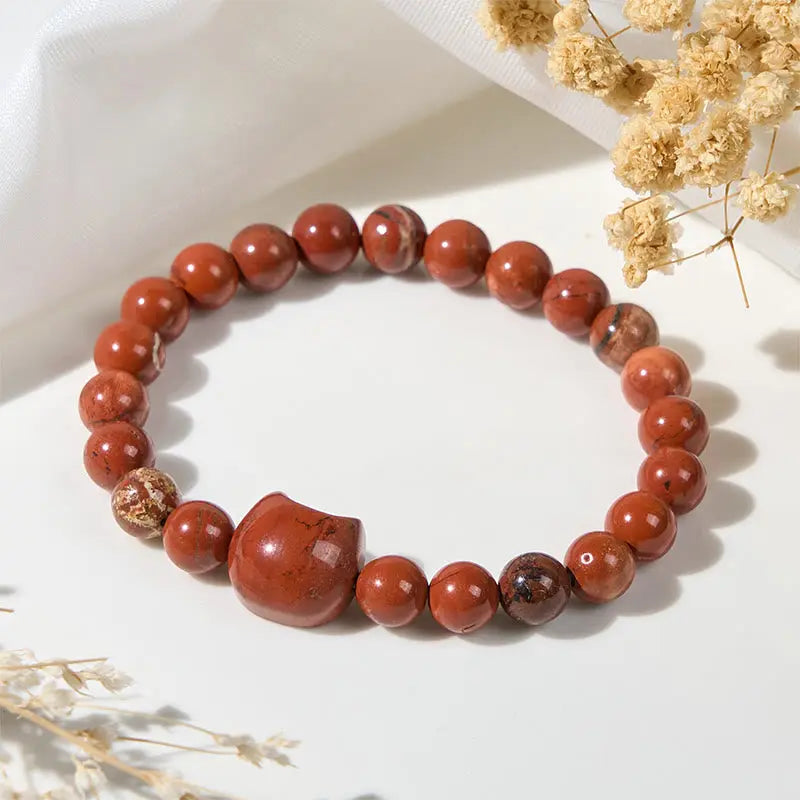 Fortune Jewel Faceless Cat Head Design Red Turquoise Luck Bracelet Fortune Jewel