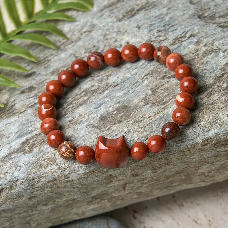 Fortune Jewel Faceless Cat Head Design Red Turquoise Luck Bracelet Fortune Jewel