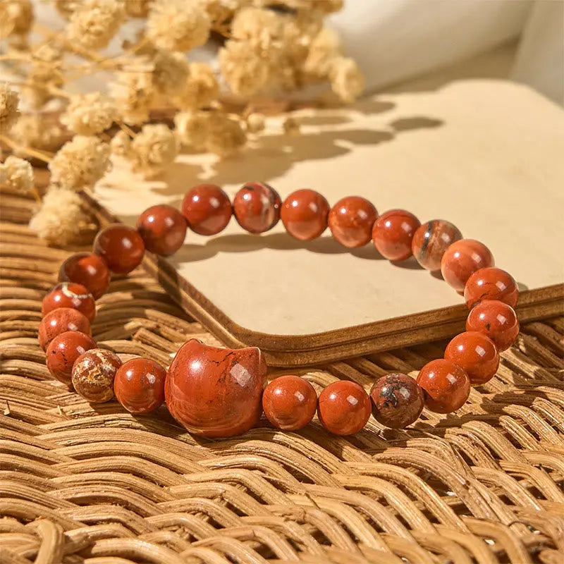 Fortune Jewel Faceless Cat Head Design Red Turquoise Luck Bracelet Fortune Jewel