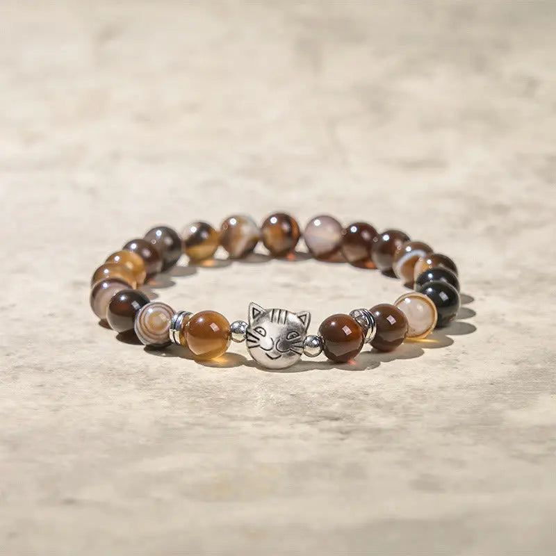 Fortune Jewel Chocolate Siamese Cat Natural Brown Striped Agate Bead Stability Bracelet Fortune Jewel