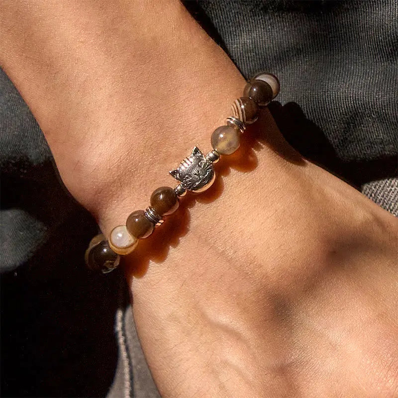 Fortune Jewel Chocolate Siamese Cat Natural Brown Striped Agate Bead Stability Bracelet Fortune Jewel