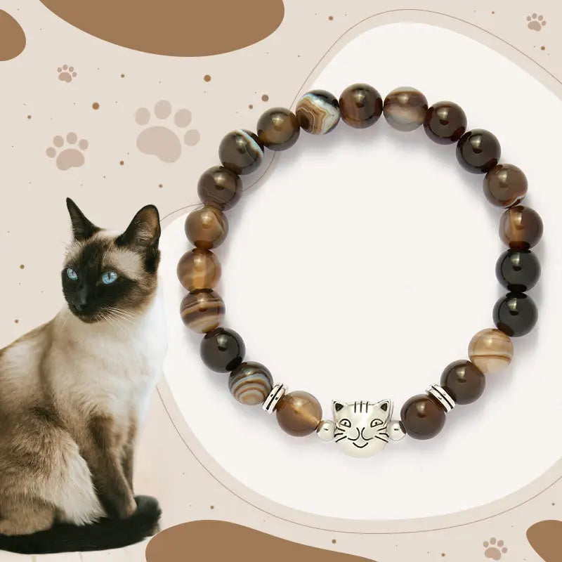 Fortune Jewel Chocolate Siamese Cat Natural Brown Striped Agate Bead Stability Bracelet Fortune Jewel