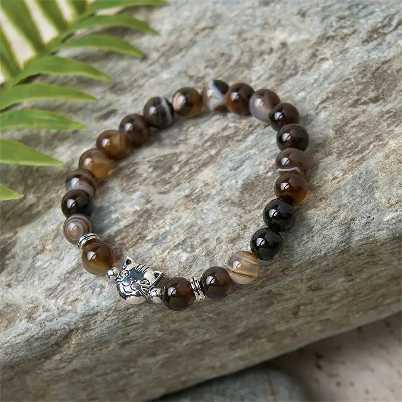 Fortune Jewel Chocolate Siamese Cat Natural Brown Striped Agate Bead Stability Bracelet Fortune Jewel