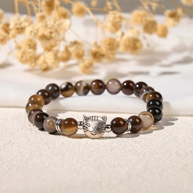 Fortune Jewel Chocolate Siamese Cat Natural Brown Striped Agate Bead Stability Bracelet Fortune Jewel