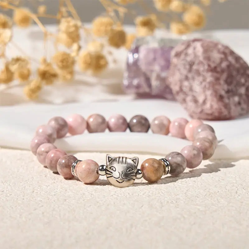 Fortune Jewel 8mm Cat Design Zebra Jasper Protection Bracelet Fortune Jewel