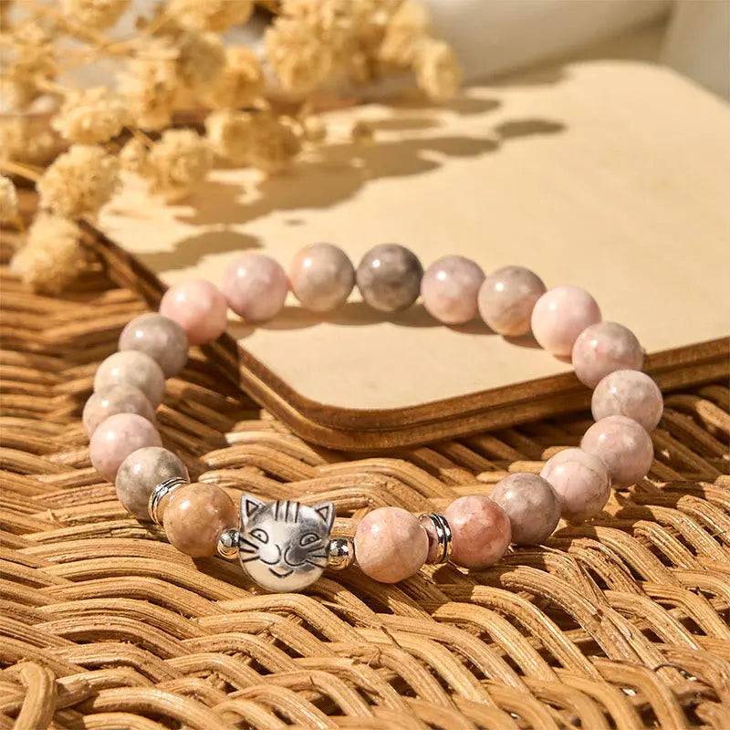 Fortune Jewel 8mm Cat Design Zebra Jasper Protection Bracelet Fortune Jewel