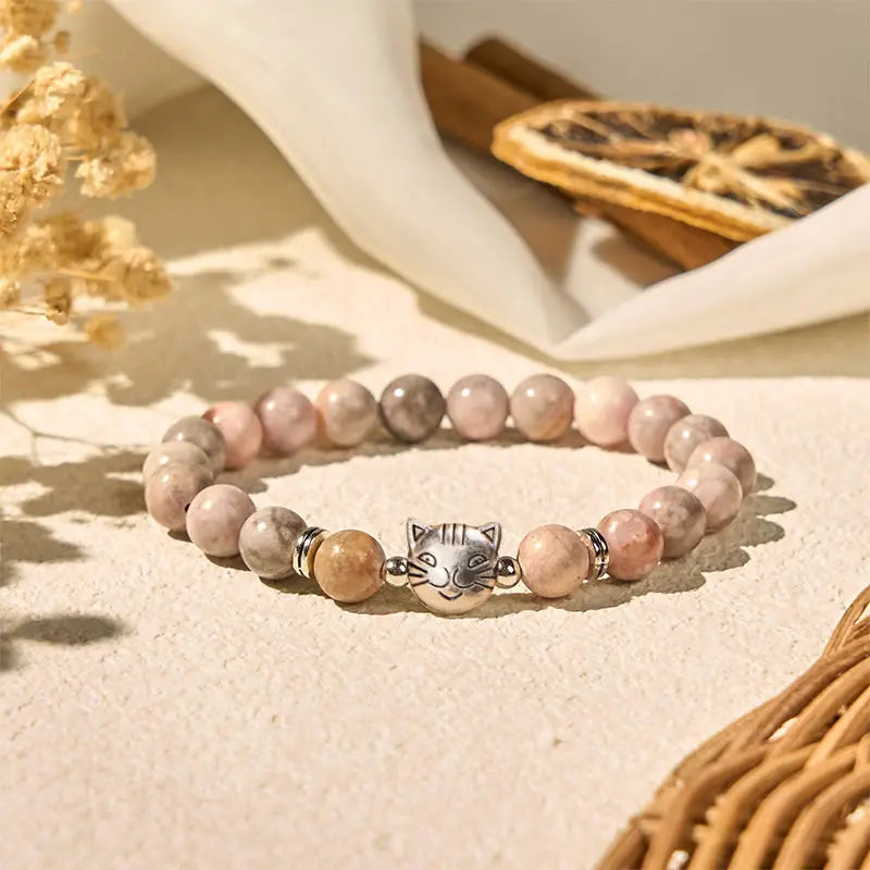 Fortune Jewel 8mm Cat Design Zebra Jasper Protection Bracelet Fortune Jewel