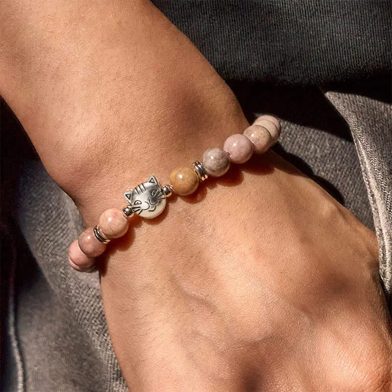 Fortune Jewel 8mm Cat Design Zebra Jasper Protection Bracelet Fortune Jewel