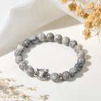 Fortune Jewel Cute Cat Natural Grey Jasper Bead Healing Bracelet Fortune Jewel
