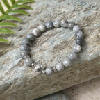 Fortune Jewel Cute Cat Natural Grey Jasper Bead Healing Bracelet Fortune Jewel