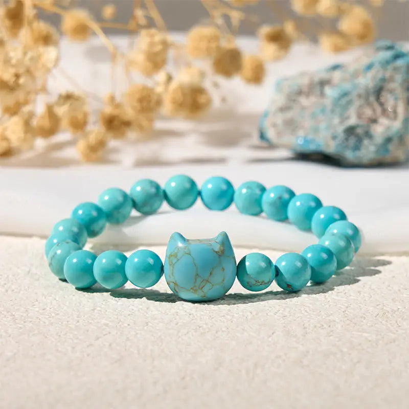 Fortune Jewel Natural Cat Turquoise Strength Beads Bracelet Fortune Jewel