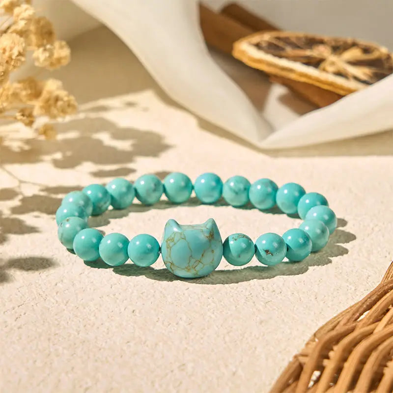 Fortune Jewel Natural Cat Turquoise Strength Beads Bracelet Fortune Jewel