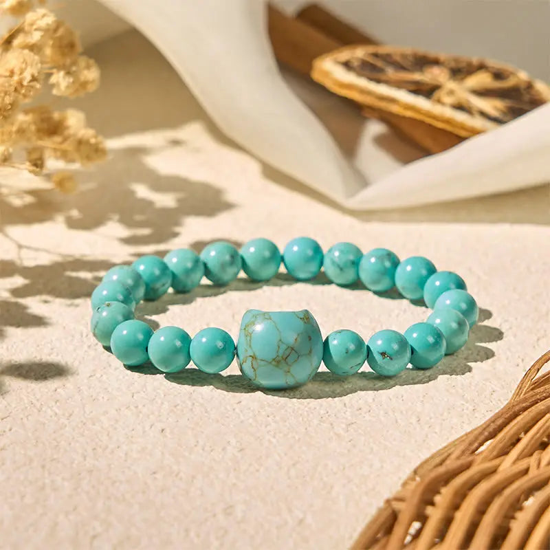 Fortune Jewel Natural Cat Turquoise Strength Beads Bracelet Fortune Jewel