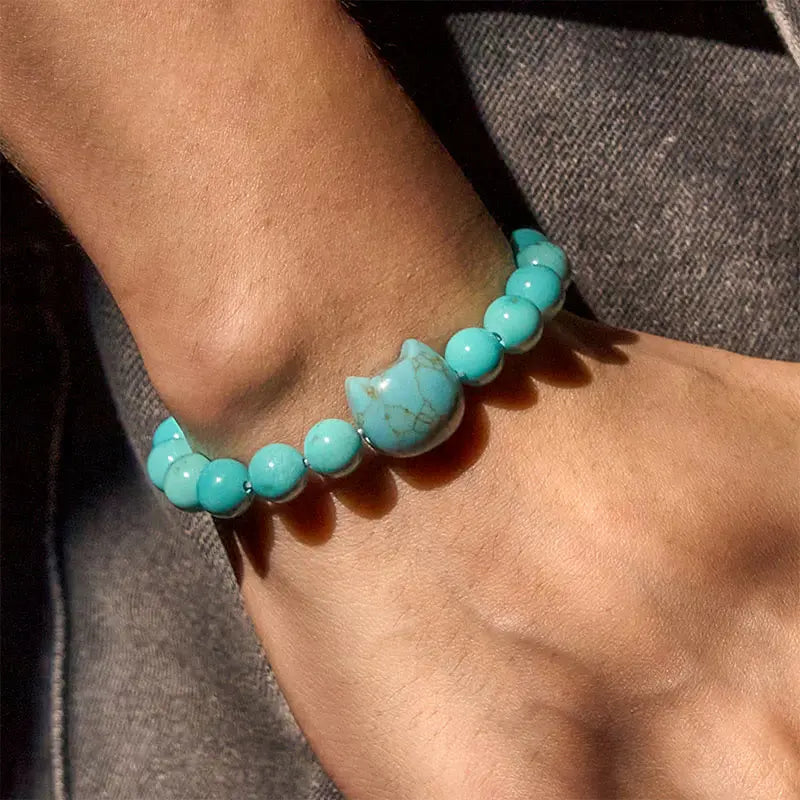 Fortune Jewel Natural Cat Turquoise Strength Beads Bracelet Fortune Jewel