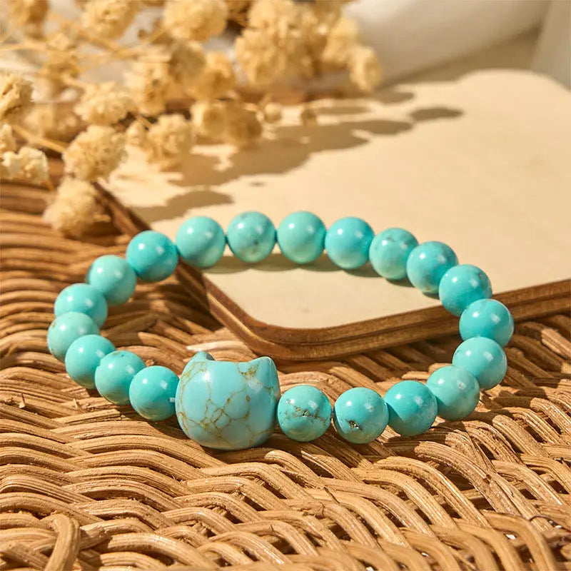 Fortune Jewel Natural Cat Turquoise Strength Beads Bracelet Fortune Jewel