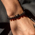 Fortune Jewel Black Cat Natural Black Onyx Protection Bracelet Fortune Jewel