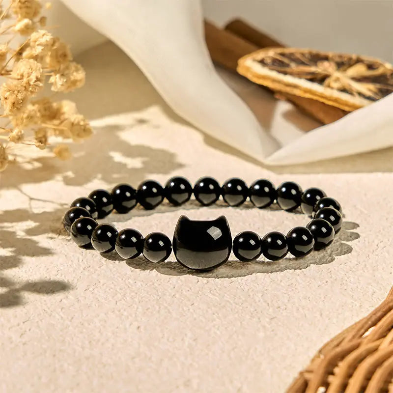 Buddha Stones "Wishing You Strength and Protection" Cat Onyx Bracelet Includes Gift Message Card Fortune Jewel