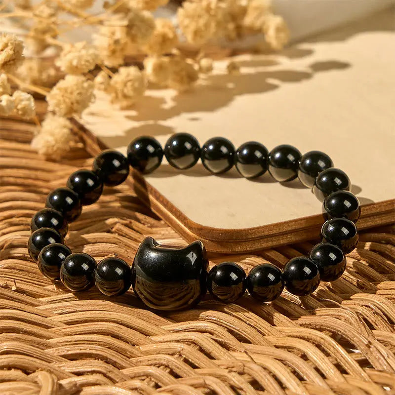 Buddha Stones "Wishing You Strength and Protection" Cat Onyx Bracelet Includes Gift Message Card Fortune Jewel