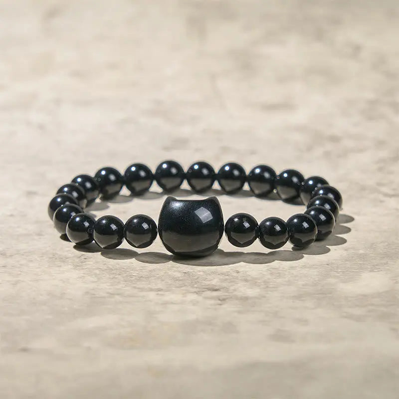 Buddha Stones "Wishing You Strength and Protection" Cat Onyx Bracelet Includes Gift Message Card Fortune Jewel