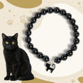 Fortune Jewel 925 Sterling Silver Kitten Charm Black Cat Natural Black Onyx Protection Bracelet Fortune Jewel