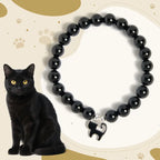 Fortune Jewel 925 Sterling Silver Kitten Charm Black Cat Natural Black Onyx Protection Bracelet Fortune Jewel