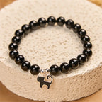 Fortune Jewel 925 Sterling Silver Kitten Charm Black Cat Natural Black Onyx Protection Bracelet Fortune Jewel