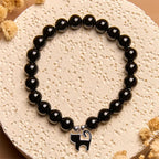 Fortune Jewel 925 Sterling Silver Kitten Charm Black Cat Natural Black Onyx Protection Bracelet Fortune Jewel
