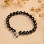 Fortune Jewel 925 Sterling Silver Kitten Charm Black Cat Natural Black Onyx Protection Bracelet Fortune Jewel