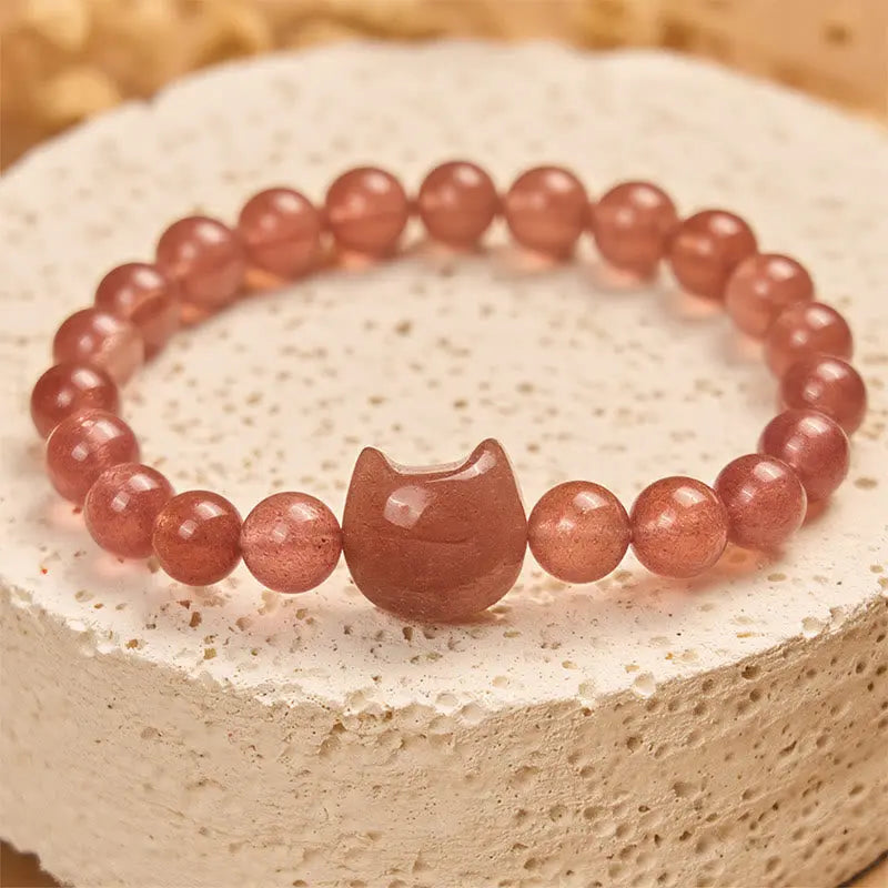 Fortune Jewel Natural Strawberry Quartz Cat Healing Positive Bracelet Fortune Jewel