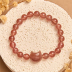 Fortune Jewel Natural Strawberry Quartz Cat Healing Positive Bracelet Fortune Jewel