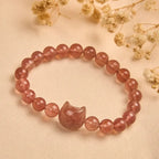 Fortune Jewel Natural Strawberry Quartz Cat Healing Positive Bracelet Fortune Jewel