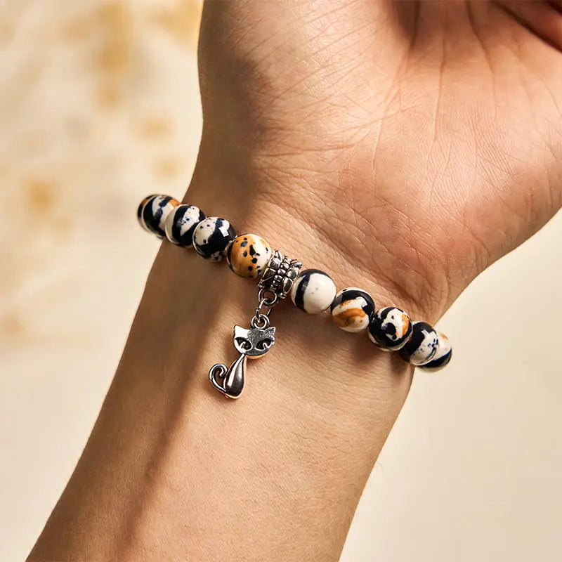 Fortune Jewel Calico Cat Natural Stone Bead Confidence Bracelet Fortune Jewel