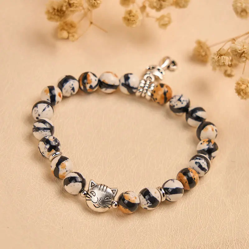 Fortune Jewel Calico Cat Natural Stone Bead Confidence Bracelet Fortune Jewel