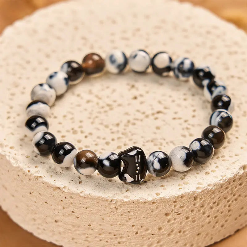 Fortune Jewel Black and White Cat Fire Agate Confidence Bracelet Fortune Jewel