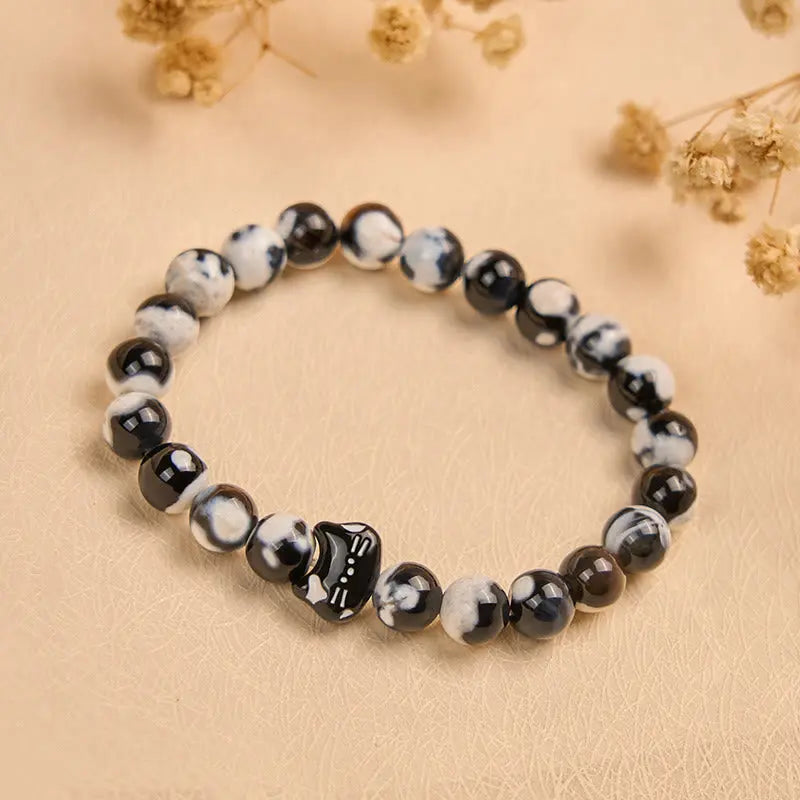 Fortune Jewel Black and White Cat Fire Agate Confidence Bracelet Fortune Jewel