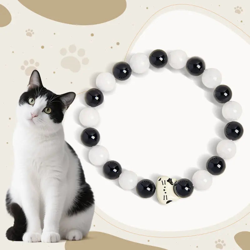 Fortune Jewel Bicolor Cat Black Onyx White Chalcedony Fortune Bracelet Fortune Jewel