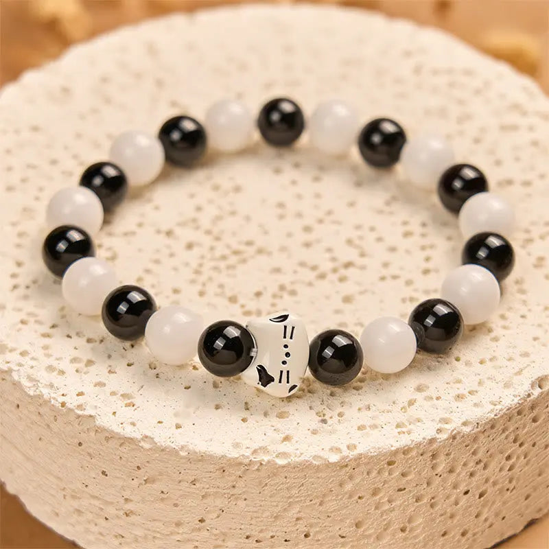 Fortune Jewel Bicolor Cat Black Onyx White Chalcedony Fortune Bracelet Fortune Jewel