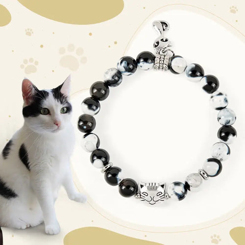 Buddha Stones Black and White Cat Fire Agate Bead Love Bracelet Fortune Jewel