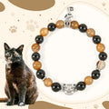 Fortune Jewel Tortoiseshell Cat Light Brown Striped Agate Black Onyx Protection Bracelet Fortune Jewel
